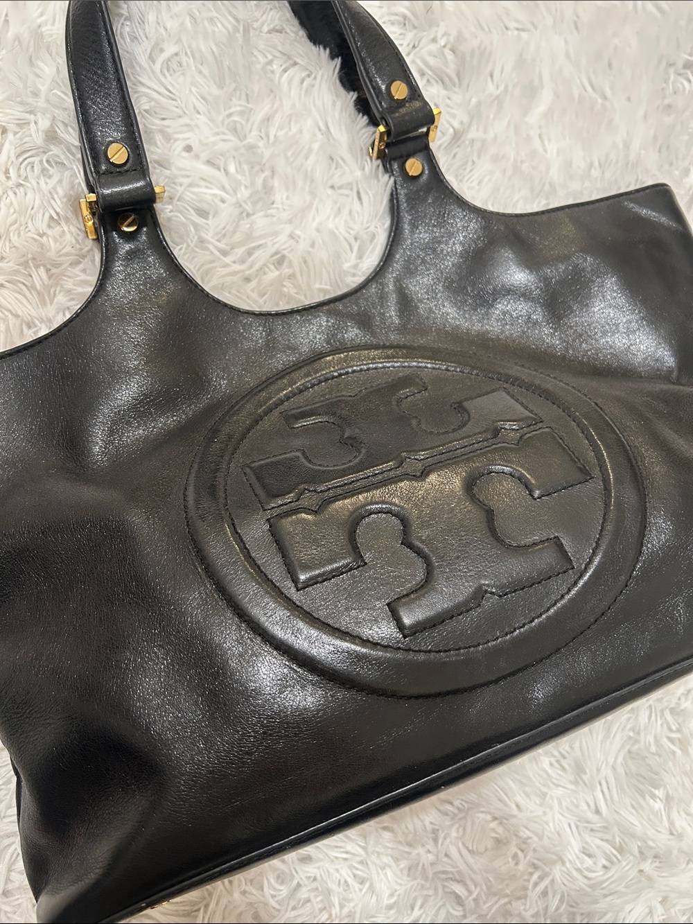 Tory Burch Black Leather Logo Purse with Gold Accents - Picture 2 of 13